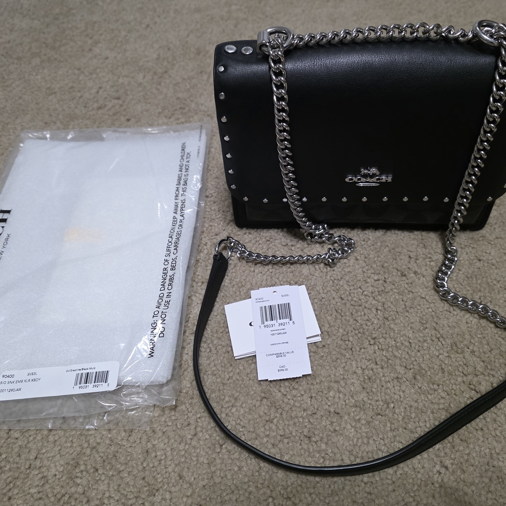 NWT 90400 Coach Black Leather Crossbody Bag with Studded Detail